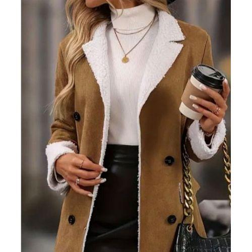 Kadın Uzun Kollu Yakalı Düğmeli Süet Mini Manto