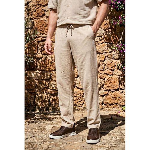 Calvert Tensel Pamuk Kumaş Çizgili Relaxed Fit Erkek Pantolon - Kum Beji