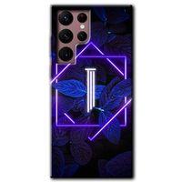 Samsung Galaxy S22 Ultra Kılıf HD Desen Baskılı Arka Kapak - Dark Neon Yaprak I Harfi