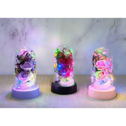 Işıklı Müzikli Romantik Fanus Tekli Gül