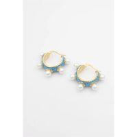 İncili Mineli Halka Küpe - Turkuaz