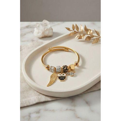 Siyah Baykuş Model Gold Renk Charmlı Bileklik