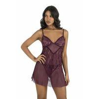 Dantel İşlemeli Mürdüm Kısa Tül Gecelik