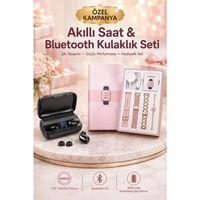 Aksesuar Hediyeli Akıllı Saat Ve Dijital Göstergeli Powerbankli Bluetooth Kulaklık