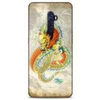 Oppo Reno 2 Kılıf Dragons (21) Koruyucu Kapak Ejderha Dövme Sarı