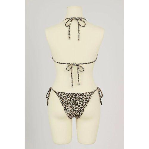 Siyah Leopar Detaylı Yandan Bağlamalı Bikini Takımı Üçgen Kesim Esnek Kumaş Kadın Mayo Seti