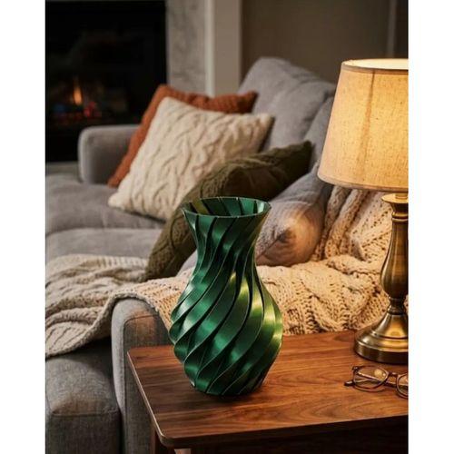 Parlak Yeşil Spiral 3d Baskı Vazo Şık Modern Dekoratif Obje