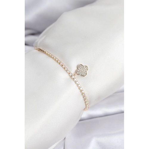 Yonca Model Zirkon Taşlı Gold Renk Asansörlü Su Yolu Bileklik