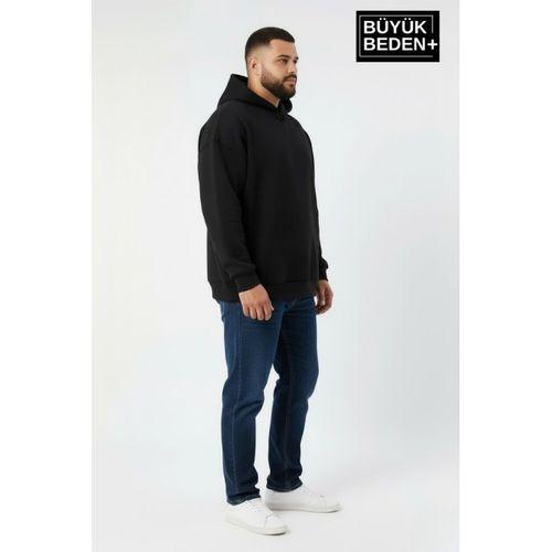 Erkek Büyük Beden İnce Kapşonlu Kollar Ve Etek Ribanalı Swatshırt SPR26BSW957