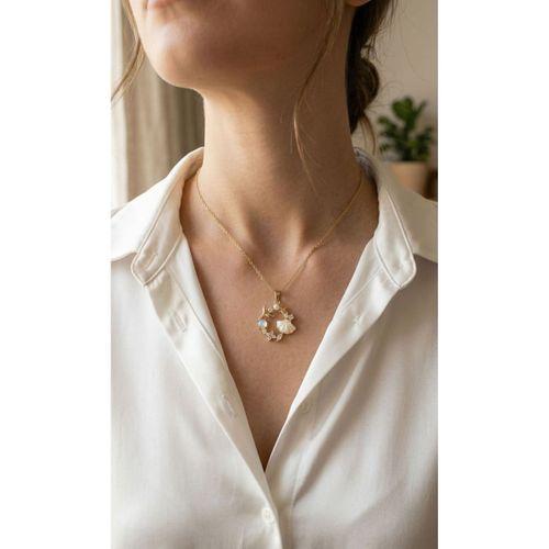 316L Çelik Zincir Gold Renk Deniz Tema Model Zirkon Taşlı Kadın Kolye