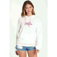 Smile Euclidean Microsoft Word Baskılı Beyaz Kadın Kapşonlu Sweatshirt