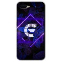MRCİLETİSİM Oppo Rx 17 Neo Kılıf HD Desen Baskılı Arka Kapak + Temperli Cam - Dark Neon Yaprak G Harfi