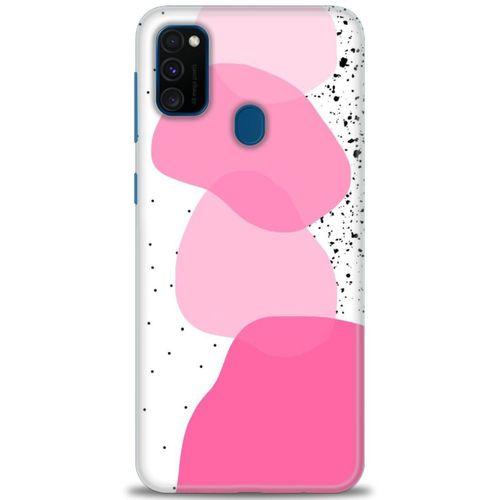 Samsung Galaxy M30S Kılıf HD Baskılı Kılıf - Pembe Beyaz Siyah + Tam Ekran Koruyucu
