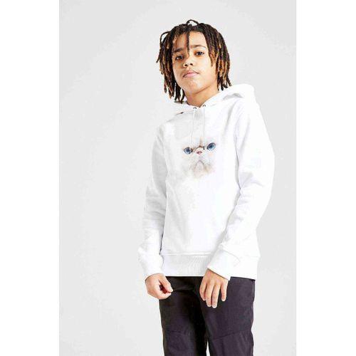 White Cat Baskılı Unisex Çocuk Kapüşonlu Beyaz Sweatshirt