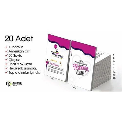 En güzel Hediye İnformal 20 Adet Çizgisiz Mini Not Defteri 9x13 cm 1 Hamur Amerikan Cilt 50 Sayfa