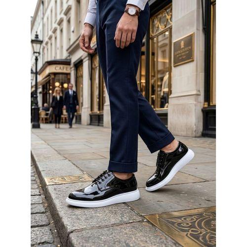 BA0003 Siyah Bağcıklı Rugan Beyaz Taban Erkek Klasik Ayakkabı