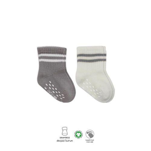 Bistyle Çemberli Kaymaz Soket Çorap 2'Li BS10125 Gri Ekru