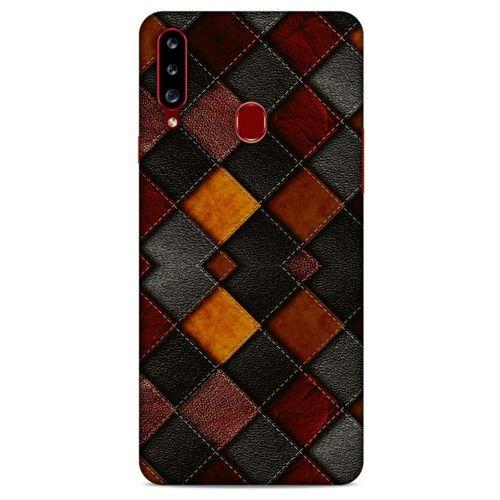 Samsung Galaxy A20s Kılıf Patchwork (1) Kılıfı Kahverengi Bordo