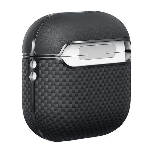 Apple Airpods 4 Kılıf 1500D Aramid Fiber Pitaka Ultra-Slim Classic Serisi Black-Grey Twill Kapak