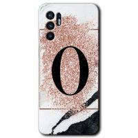 OPPO Oppo Reno 6 Kılıf HD Desen Baskılı Arka Kapak - Pembe Mermer Desenli O Harfi