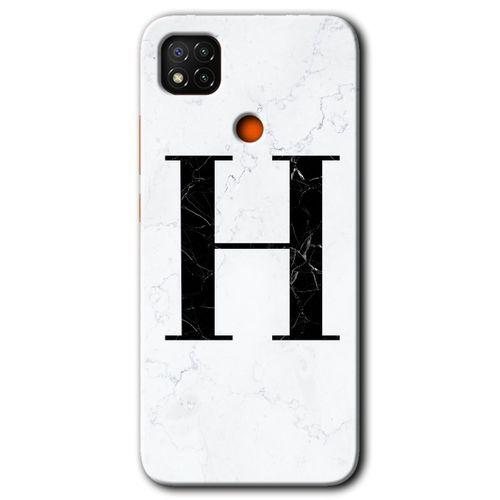 Xiaomi Redmi 9c Kılıf Baskılı Arka Kapak - Beyaz Mermer Desenli H Harfi +Tam Ekran Koruyucu