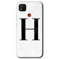Xiaomi Redmi 9c Kılıf Baskılı Arka Kapak - Beyaz Mermer Desenli H Harfi +Tam Ekran Koruyucu