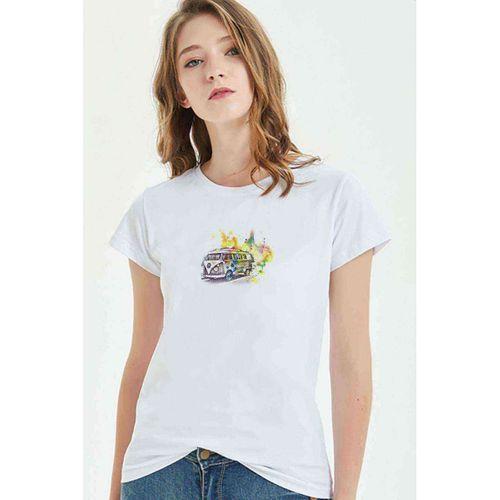 Volkswagen T1 Minibüs Gri Ton Volkswagen Baskılı Beyaz Kadın Tshirt