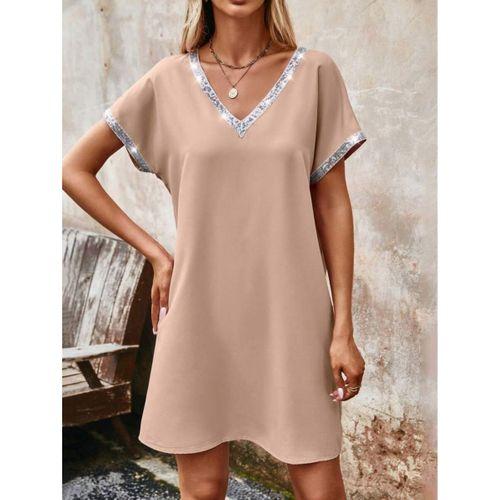 Kadın Yaka Ve Kol Pul Payet şeritli Ithal Krep Elbise