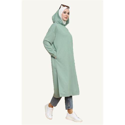 Atlas Kapşonlu Uzun Sade Basic Sweatshirt - 03007.100 - Çağla Yeşili