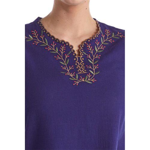 Şile Bezi Uzun Kol Mor Nakış Detaylı V Yaka Yazlık Otantik Bluz