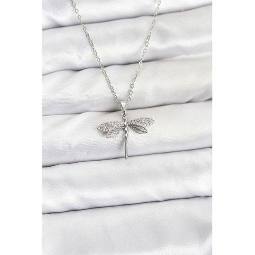 316L Çelik Zincir Gümüş Renk Yusufçuk Model Zirkon Taşlı Kadın Kolye