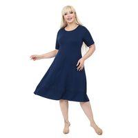 Melsay Butik Taş Baskılı Şerit Kısa Kollu Lacivert Midi Elbise