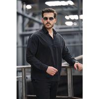 Yarım Pat Yakalı York Pamuk Kumaşlı Uzun Kollu Erkek Gömlek - Siyah
