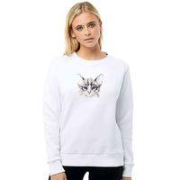 Gri ve Beyaz Yavru Kedi Illüstrasyon Baskılı Beyaz Kadın Sweatshirt