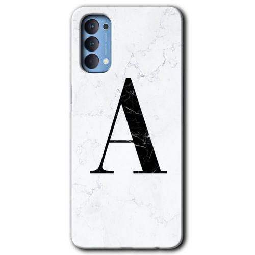 Oppo Reno 4 Kılıf HD Desen Baskılı Arka Kapak - Beyaz Mermer Desenli A Harfi + Kırılmaz Cam