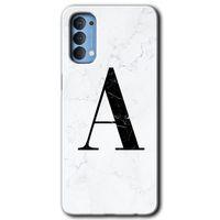 Oppo Reno 4 Kılıf HD Desen Baskılı Arka Kapak - Beyaz Mermer Desenli A Harfi + Kırılmaz Cam