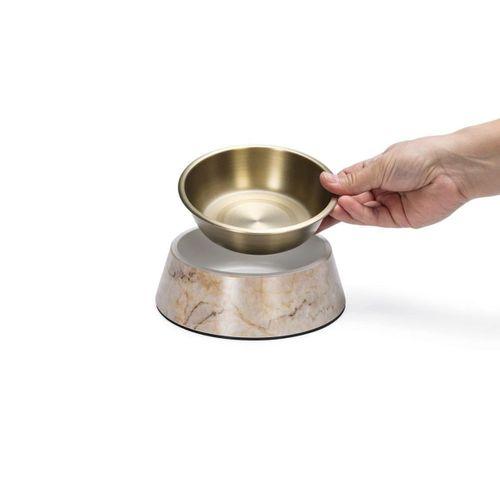 Beeztees DBL Köpek Mama Su Kabı, Mat Altın Rengi Paslanmaz Çelik, Bej Mermer Görünümlü, 17,5cm, 350m