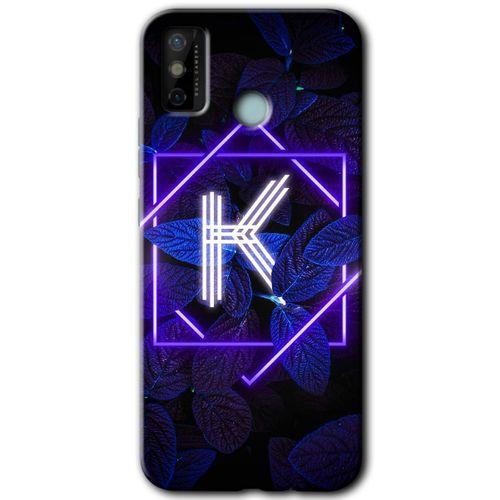 Tecno Spark 6 Go HD Baskılı Kılıf + 9D Tam Ekran Koruyucu - Dark Neon Yaprak K Harfi