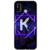 Tecno Spark 6 Go HD Baskılı Kılıf + 9D Tam Ekran Koruyucu - Dark Neon Yaprak K Harfi