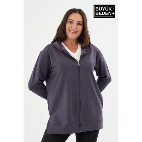Kadın Tunik Büyük Beden Fermuarlı Kapşonlu Sweat Hırka SPR26BTK955