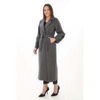 Uzun Kaşe Kaban – Yünlü Dokuma Kaşmir Kumaş, Kruvaze Yaka, Kuşaklı Astarlı Tesettür Uyumlu Şık Kışlık Siyah Model - Füme