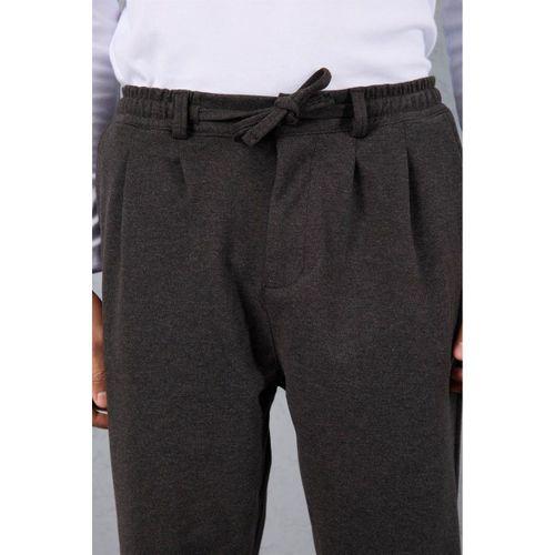 Milos Relax Fit Örme Kaşe Kumaş Fermuarlı Beli Lastikli Jogger Erkek Pantolon - Füme