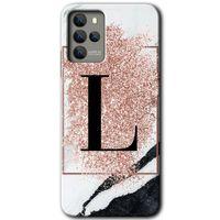 Omix X700 Kılıf HD Desen Baskılı Arka Kapak - Pembe Mermer Desenli L Harfi