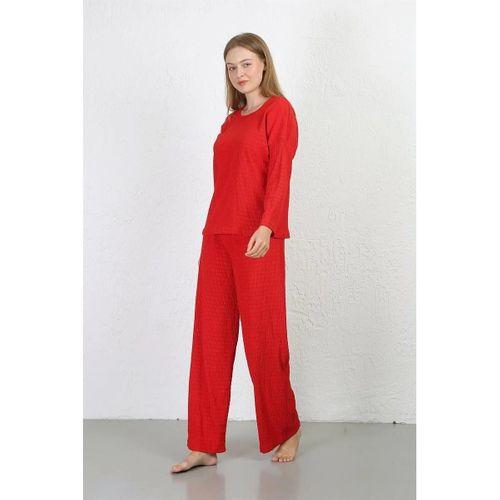Kadın Bürümcük Kumaş Pijama Takım Kırmızı