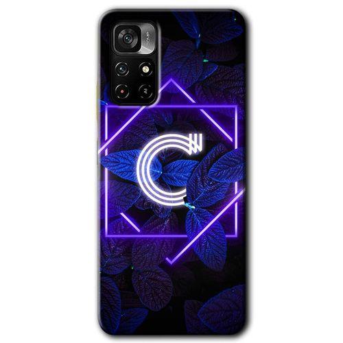 Potkal Hediye Fabrikası Xiaomi Redmi Note 11T Kılıf HD Desen Baskılı Arka Kapak - Dark Neon Yaprak C Harfi