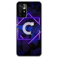 Potkal Hediye Fabrikası Xiaomi Redmi Note 11T Kılıf HD Desen Baskılı Arka Kapak - Dark Neon Yaprak C Harfi
