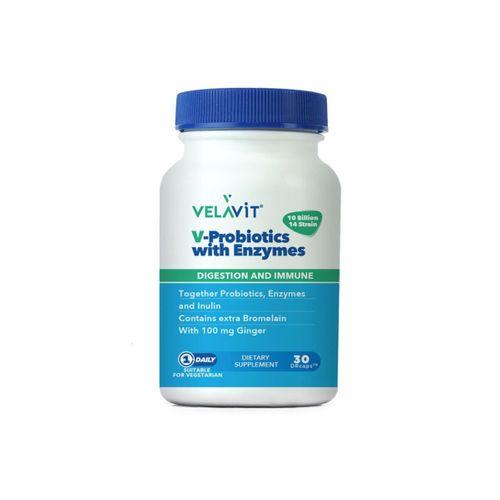 Velavit Velavit V-probiotics Enzymes 30 Kapsül Probiyotik, Enzim, Inulin Ve Zencefil Içeren Takviye Edici Gıda