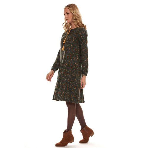 Haki Uzun Kol Pazen Püskül Yaka Kısa Elbise