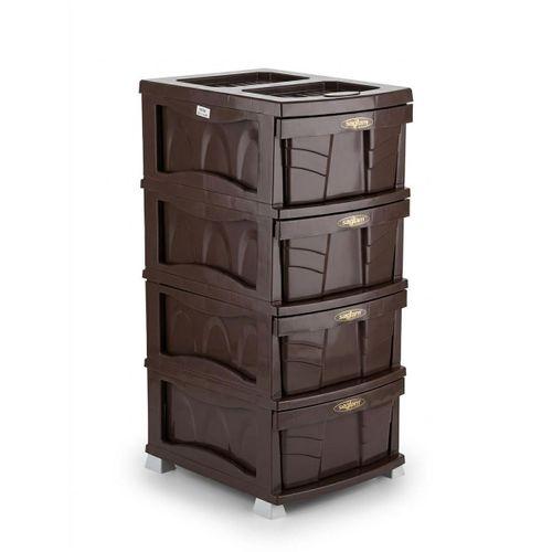 Sağlam Plastik Elegant Düz Komidin (Çok Amaçlı Düzenleyici Dolap 4 Çekmeceli ) Kahverengi