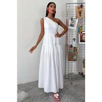 Tek Omuzlu Pile Detay Maxi Elbise 2895